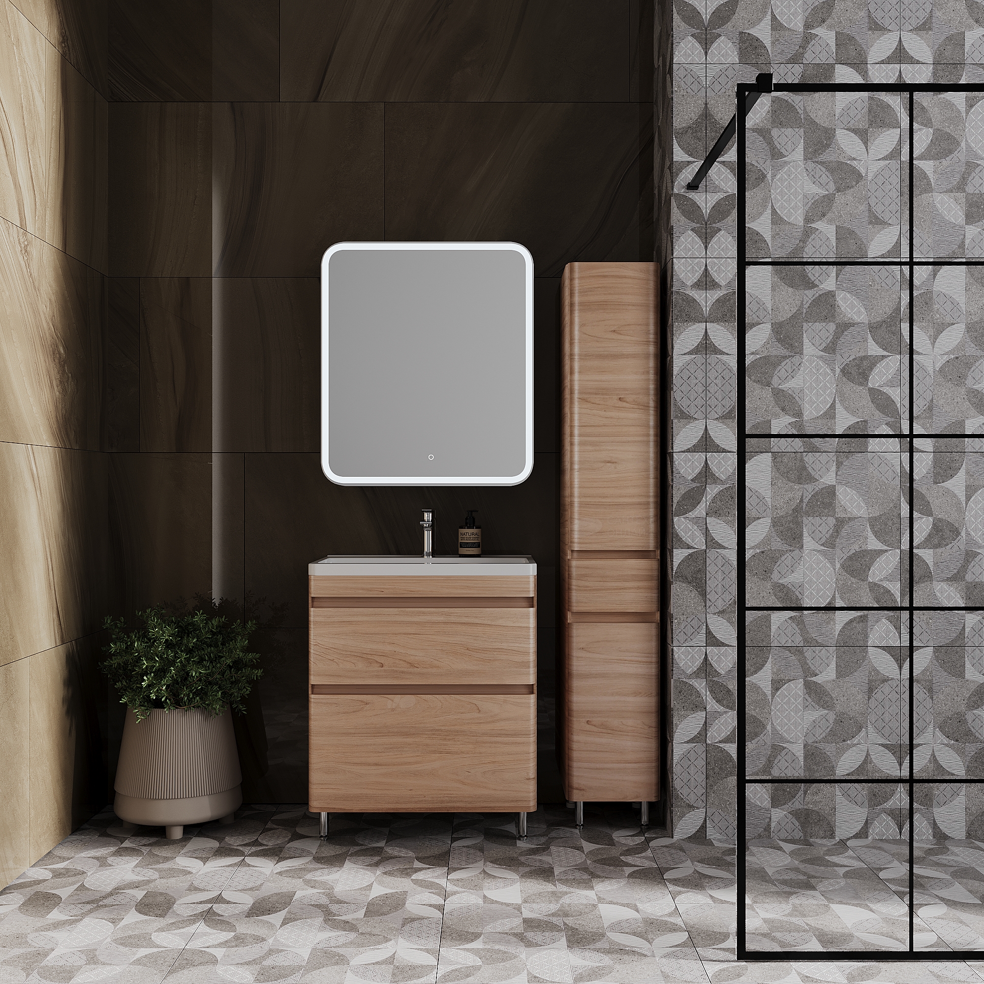 Тумба напольная "Атлантика 70", Люкс ясень перламутр, PLUS