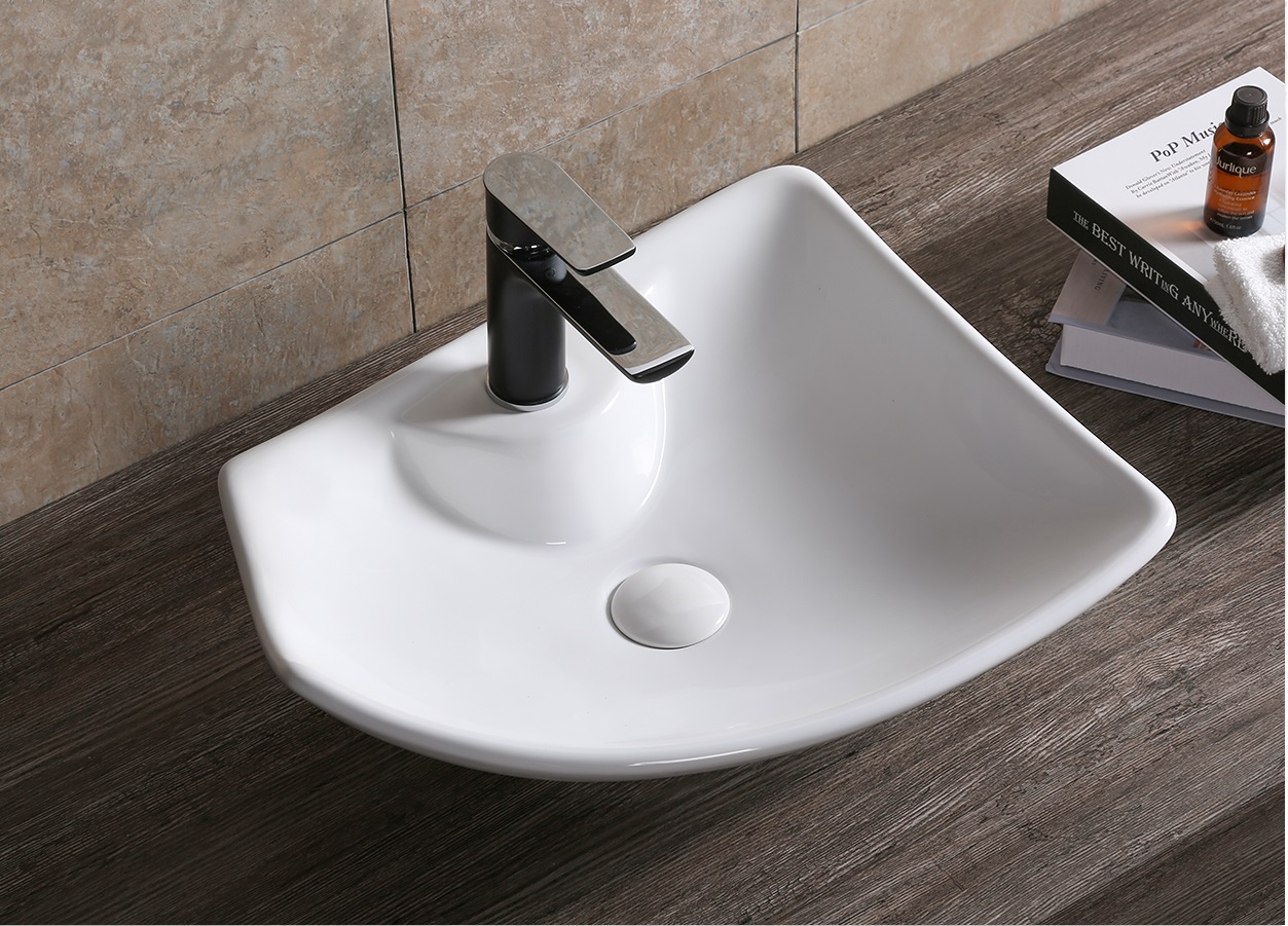 Раковина CR7054 накладная, белая, асимметричная, под смеситель 500х400х130 Ceruttispa