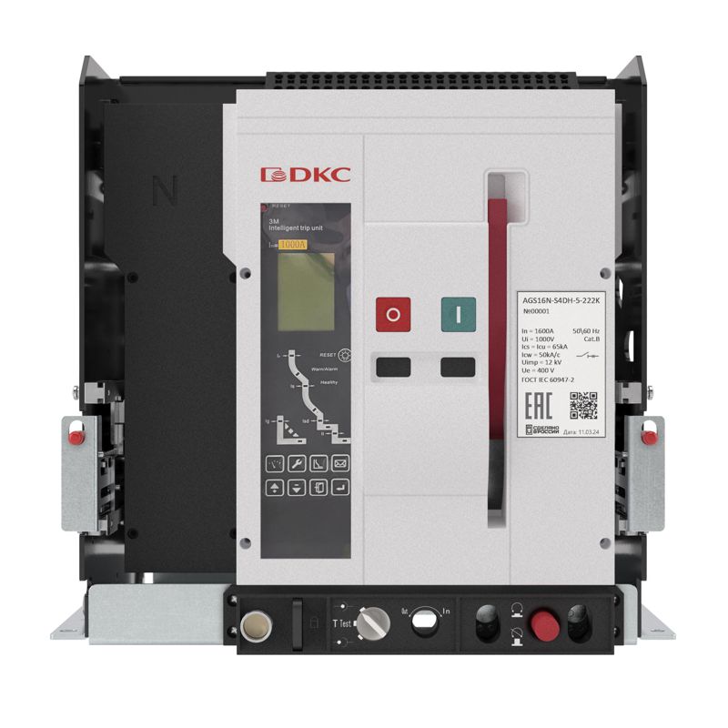 Выключатель автоматический воздушный 4п 630А 65кА YON AGS06N типоразмер S расцепитель 3H выкатн. управление 220В AC горизонт. подкл. DKC AGS06N-S4DH-6-222K