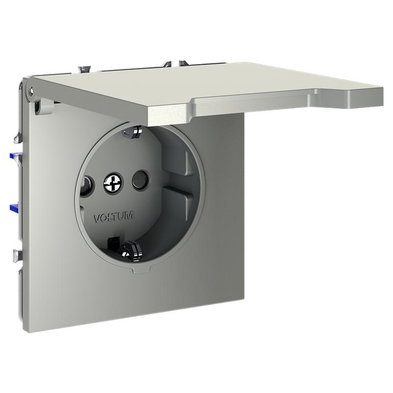 Розетка 1-м СП S70 16А с заземл. защ. шторки + крышка механизм шелк Voltum VLS040304
