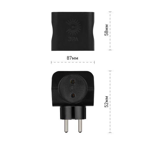 Разветвитель 4-м без заземл. 16А IP20 SP-4-B черн. Эра Б0008207