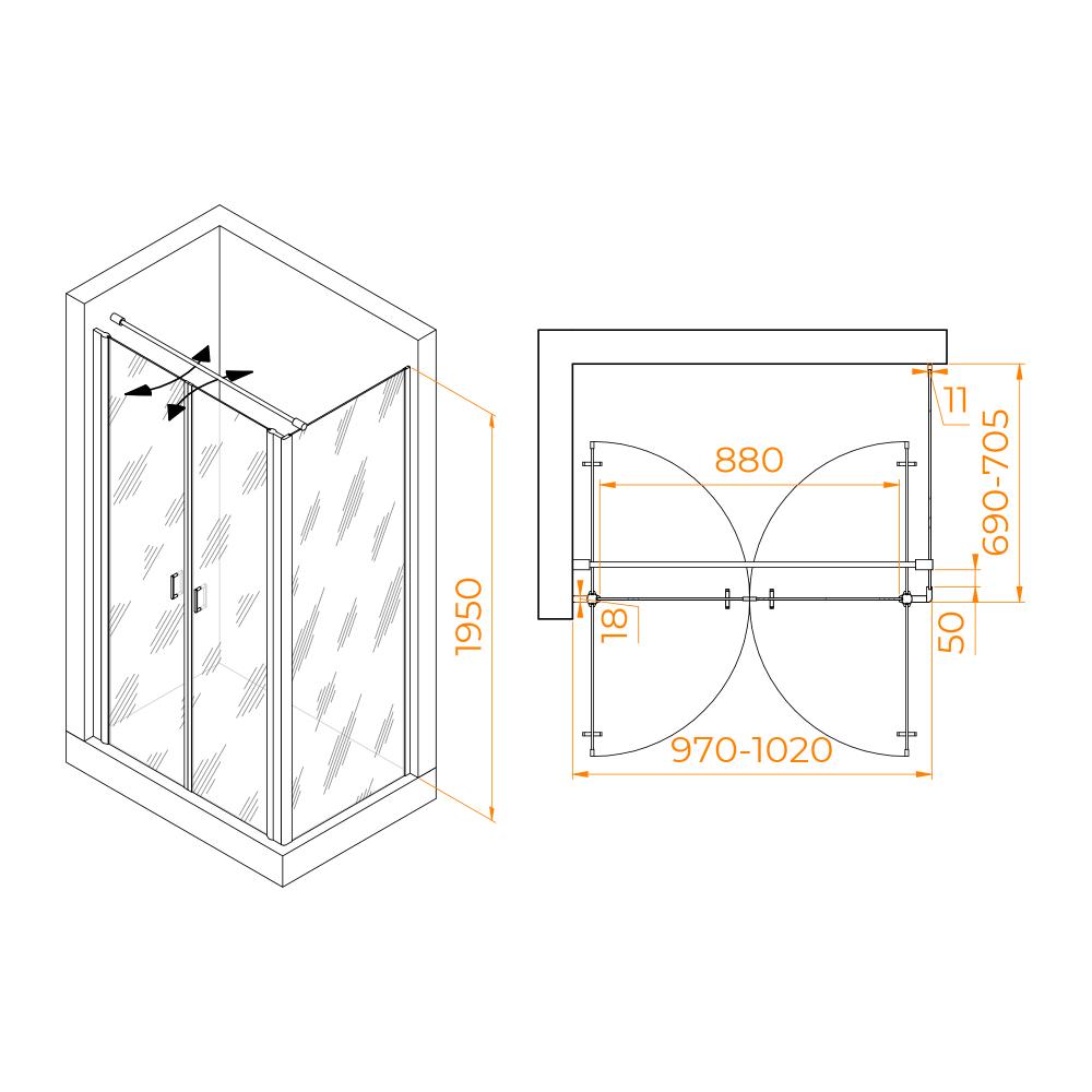 Душевой уголок RGW PA-144B (PA-104B+Z-050-2B+O-104B), 060814407-014