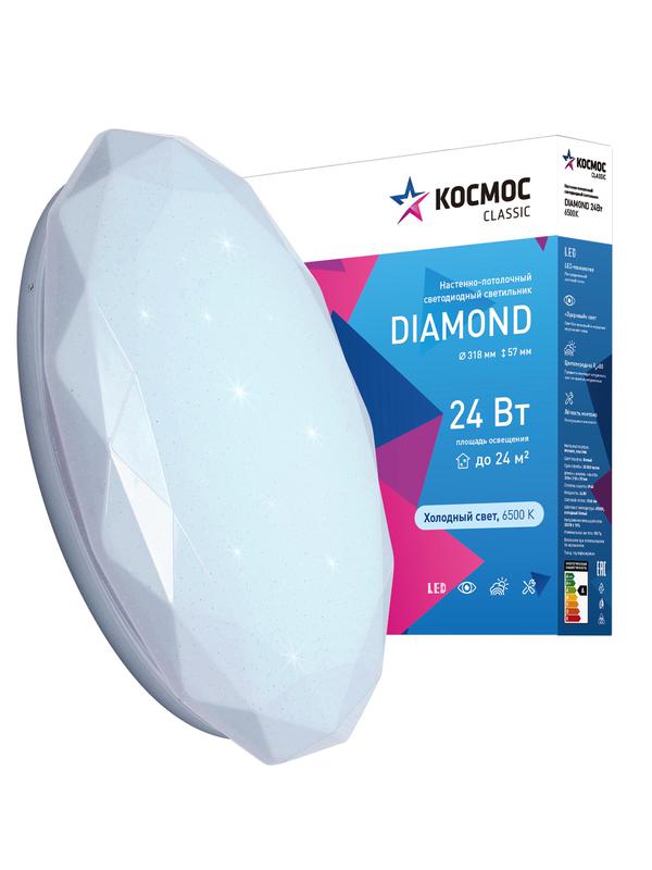 Светильник светодиодный Classic DIAMOND 24Вт 230В 6500К 1560лм 318х57мм настенно-потолочный КОСМОС KCDiam24W_6500