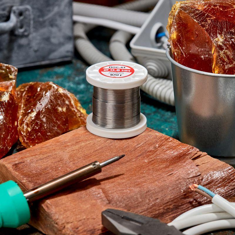 Припой с канифолью ПОС-61 100г d0.8мм (олово 61% свинец 39%) катушка Rexant 09-3170