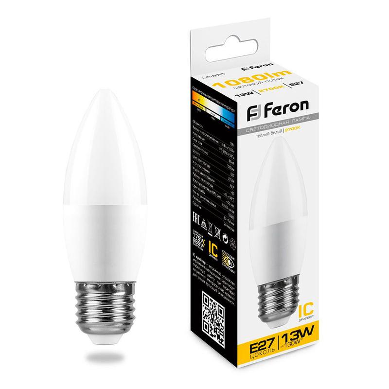 Лампа светодиодная 13Вт 230В E27 2700К С37 LB-970 FERON 38110