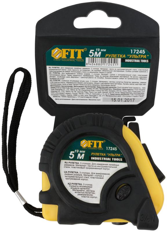 Рулетка Ультра 5мх19мм прорезиненный корпус тройн. стопор FIT 17245