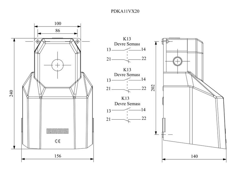 Педаль одиночная 2x(1НО+1НЗ) + 2x(1НО+1НЗ) 2 скорости с защитным кожухом (алюм.) желт. цвета основание для рукояти (250В AC 4А) IP65 EMAS PDKA11VX20