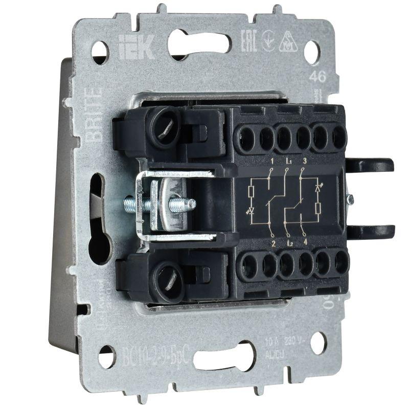 Выключатель 2-кл. BRITE 10А ВС10-2-9-БрС для отелей с индик. механизм сталь IEK BR-V20-2-10-K46