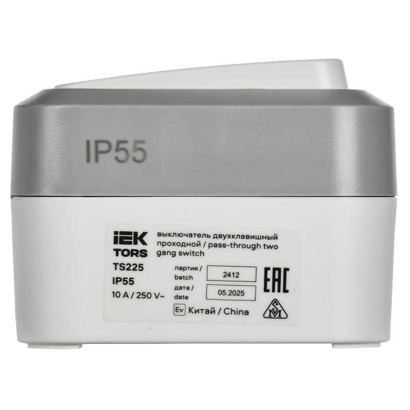 Выключатель проходной 2-кл. ОП TORS TS225 10А IP55 сер./бел. IEK TS-V22-0-10-55-K41
