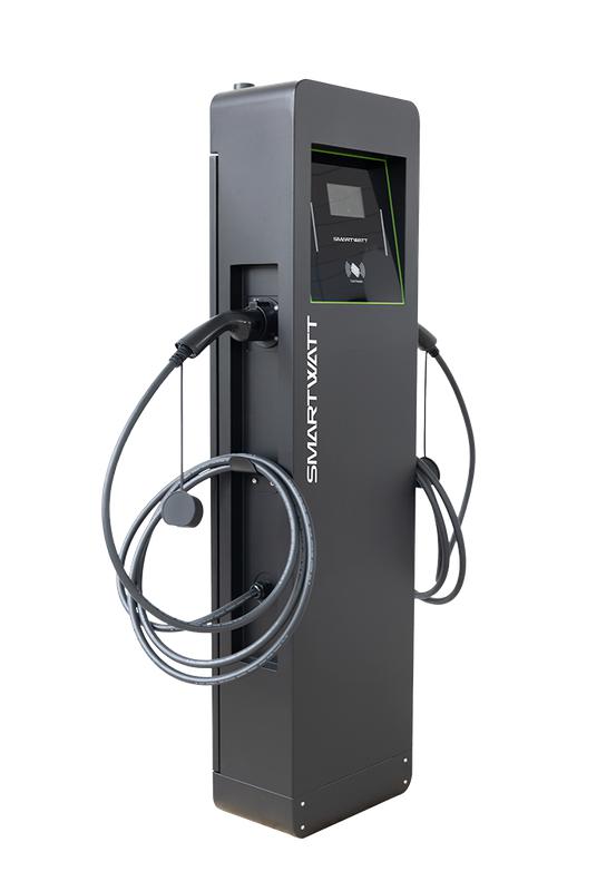 Станция зарядная для электромобилей EVC 44кВт OCPP 1.6J 3ф 380В два поста по 22кВт 32А переменный ток кабели по 5м коннекторы GBT и Type2 IP54 коммерческая черн. стойка SmartWatt 4512020470008
