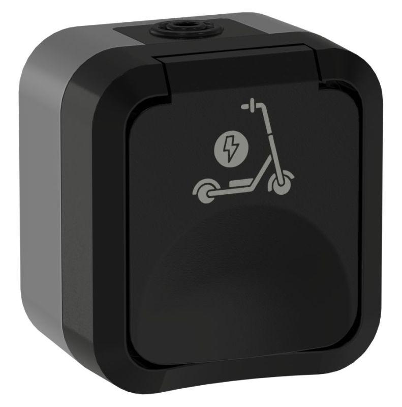 Розетка 1-м ОП TORS TS121 16А IP55 с заземл. защ. шторки с крышкой с иконкой самокат графит IEK TS-R110-16-55-K53