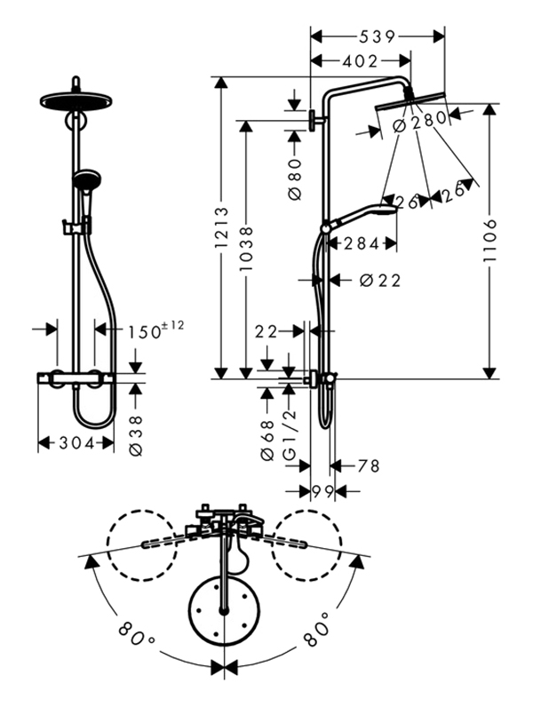 Душевая система Hansgrohe Croma Select S 280 Air 1jet Showerpipe 26790000 для душа