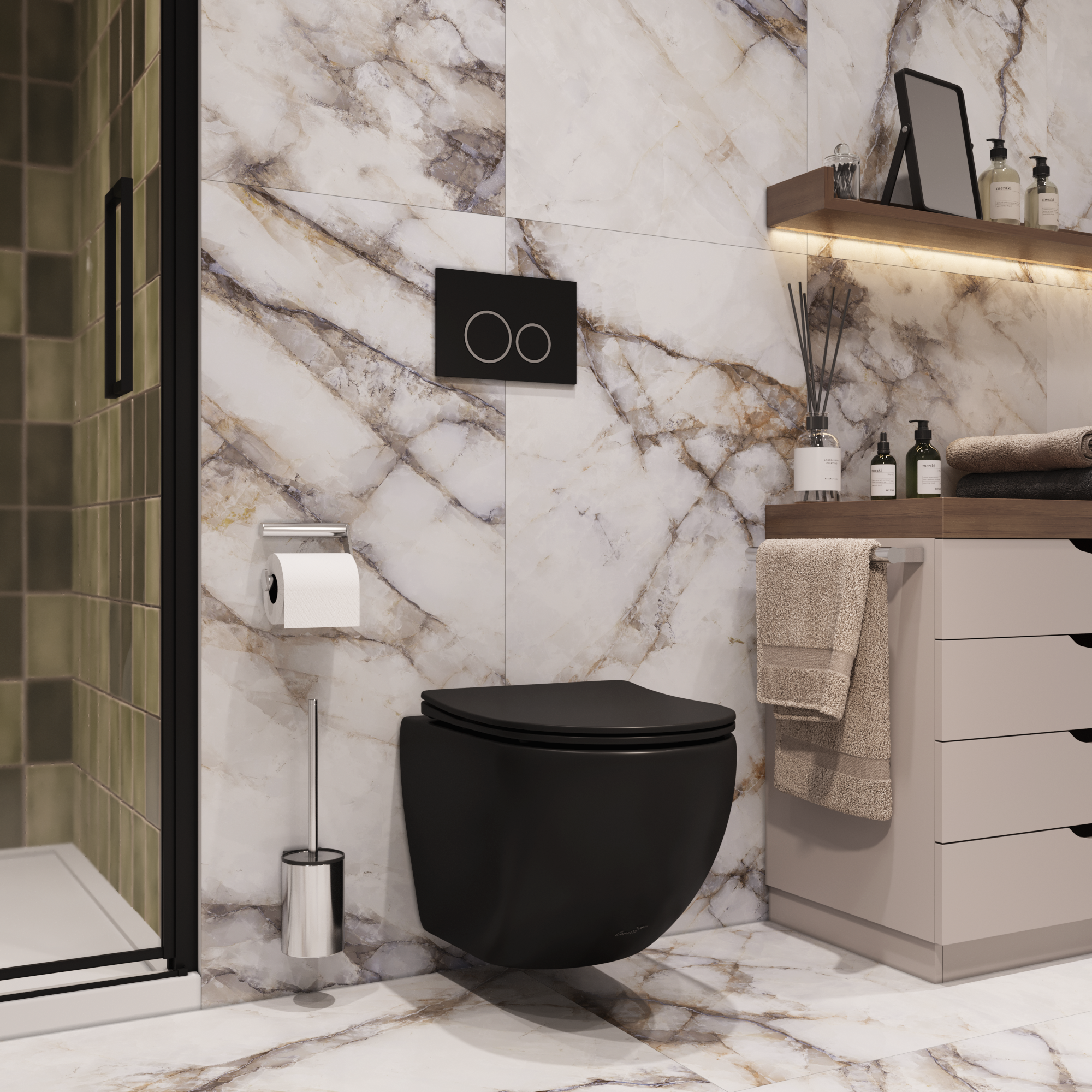 Унитаз SELLA Aria MB подвесной безободковый черный матовый, ТЕРМООБЖИГ (не плёнка), CT9160 Ceruttispa (490х360х325)