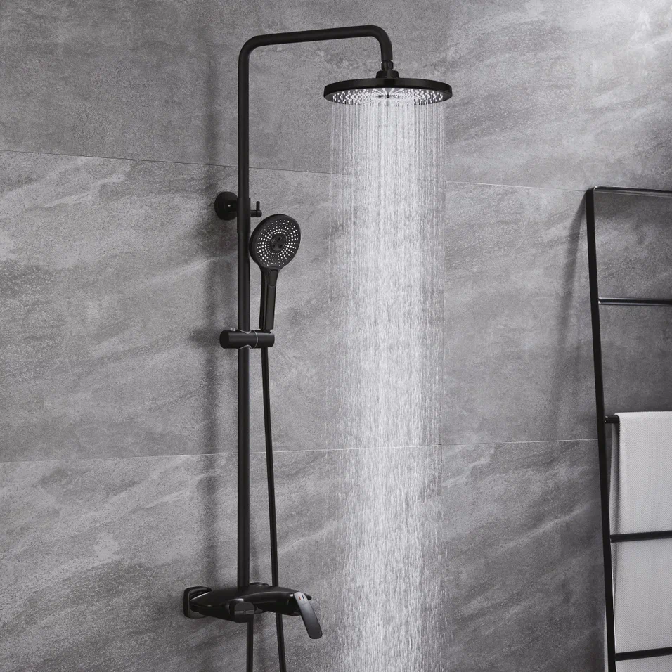 Душевая система с каскадным изливом Rose R1136H, черный