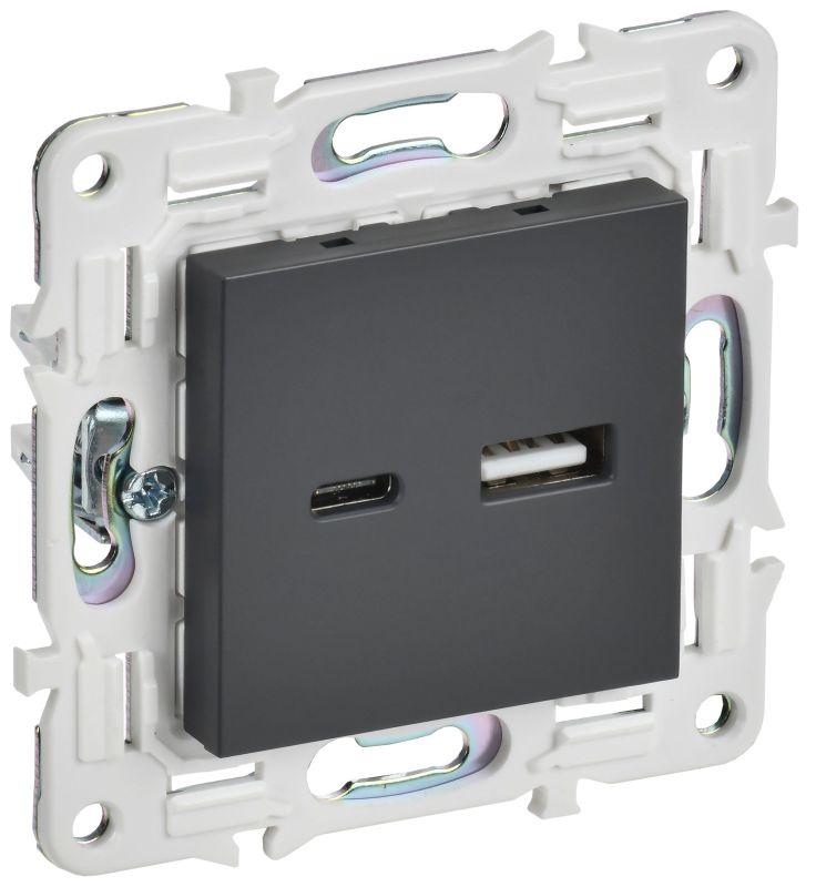 Розетка USB A+C 18Вт SKANDY SK-R13T титан IEK SK-U22-018-K48