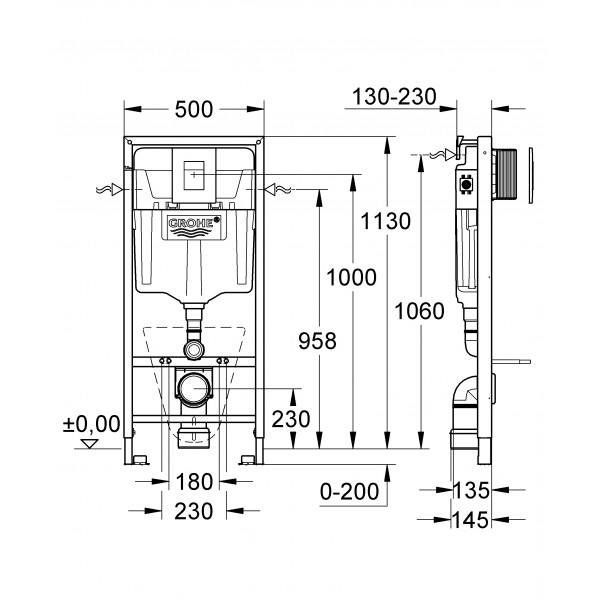 Система инсталляции для подвесного унитаза 4 в 1, Grohe Rapid SL 38775001