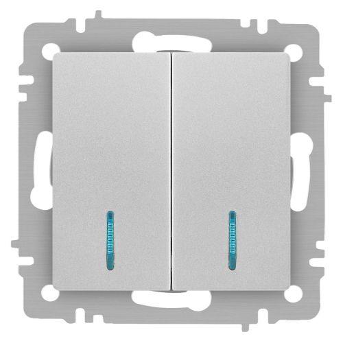 Выключатель 2-кл. СП Accent 6-105-03 10А IP20 250В с подсветкой AL/CU алюм. Intro Б0063511