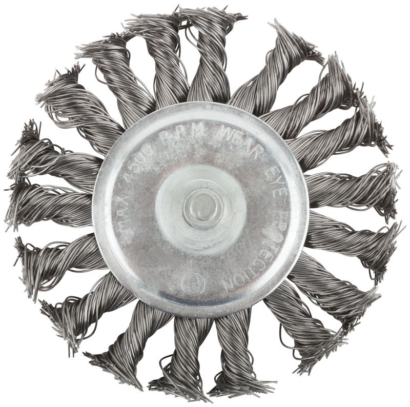 Корщетка тип "колесо" со штифтом стальная витая проволока 100мм MOS 38494М