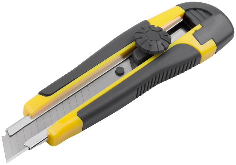 Нож технический 18мм усиленный прорезиненный вращ. прижим лезвие 15 сегментов FIT 10255