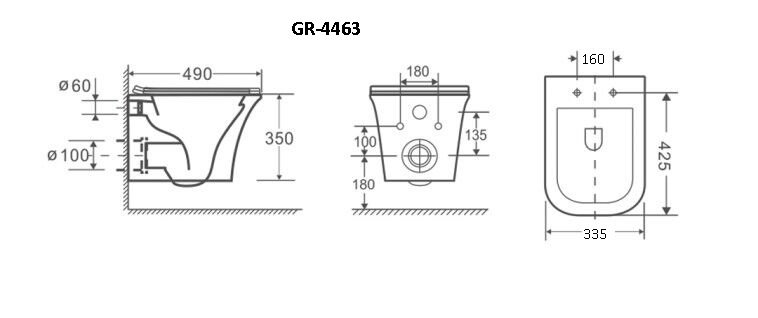 Унитаз gr-4463s classic (490*335*350) подвесной безободковый