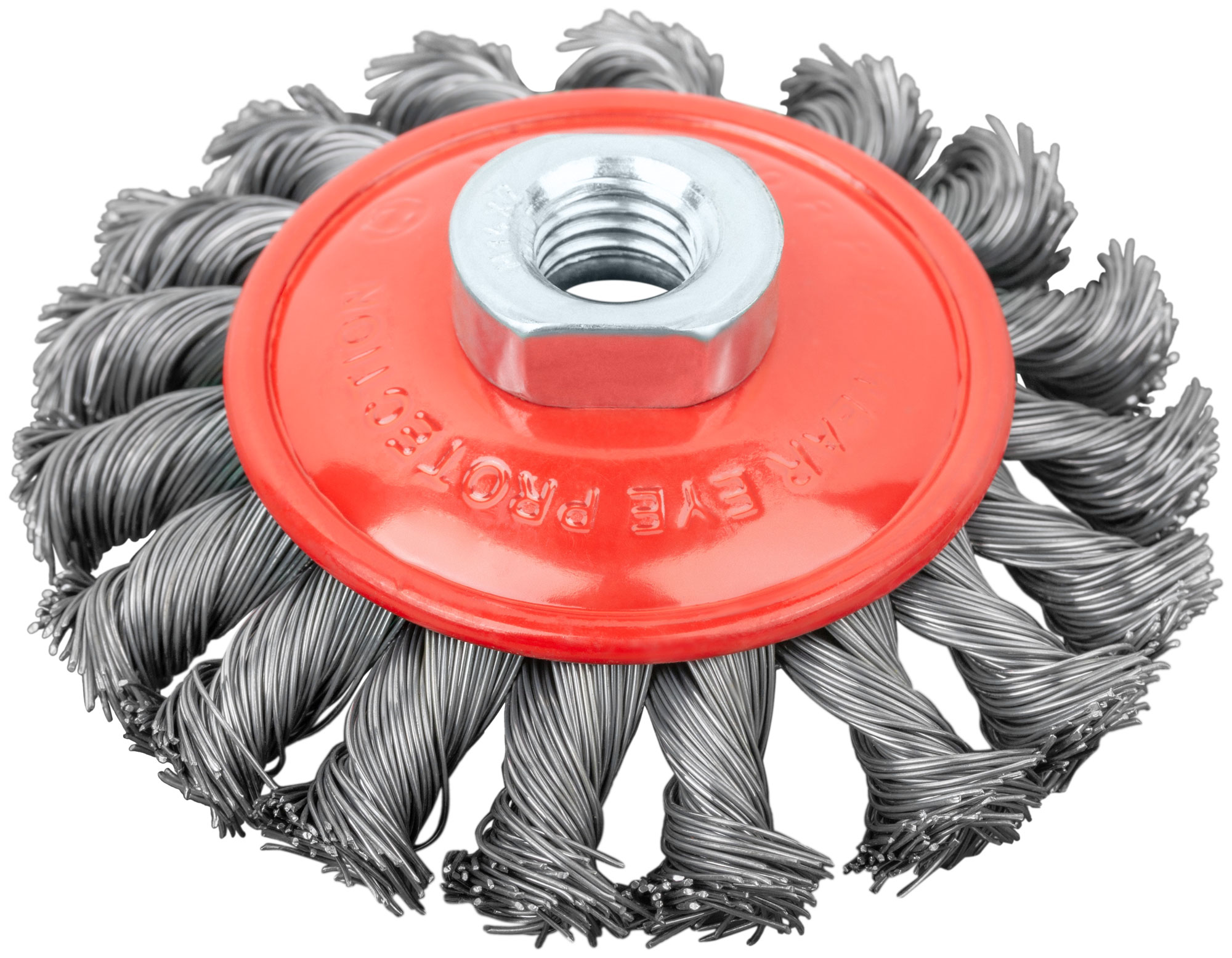 Корщетка-колесо с наклоном, гайка М14, стальная витая проволока 100 мм