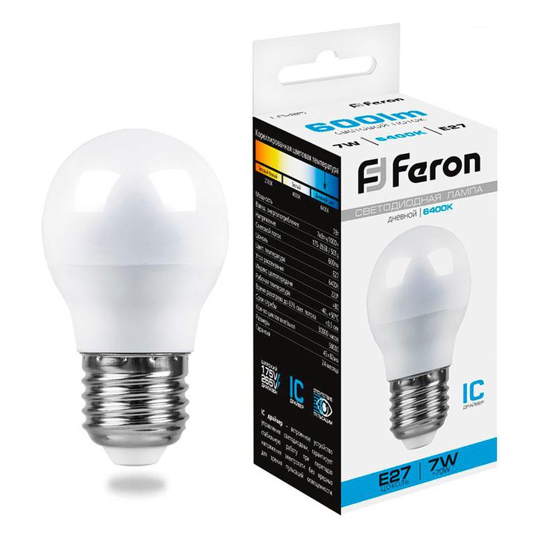Лампа светодиодная 7Вт 230В E27 6400К G45 LB-95 FERON 25483