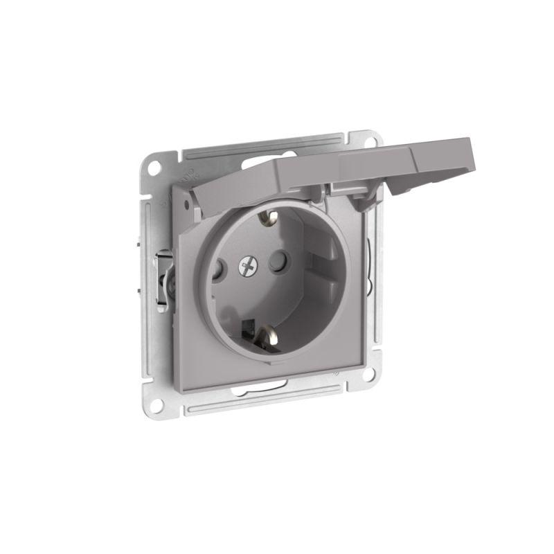 Розетка AtlasDesign 16А IP20 с заземл. защ. шторки с крышкой быстрозажим. клем. механизм алюм. SE ATN000346S