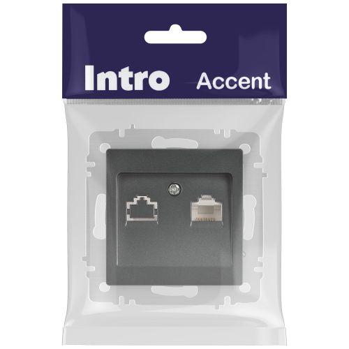 Розетка компьютерная 1-м СП Accent 6-303-07 RJ45 IP20 графит Intro Б0063638