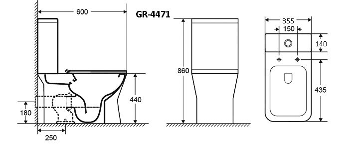 Унитаз gr-4471s cristal (600*355*860) напольный безободковый