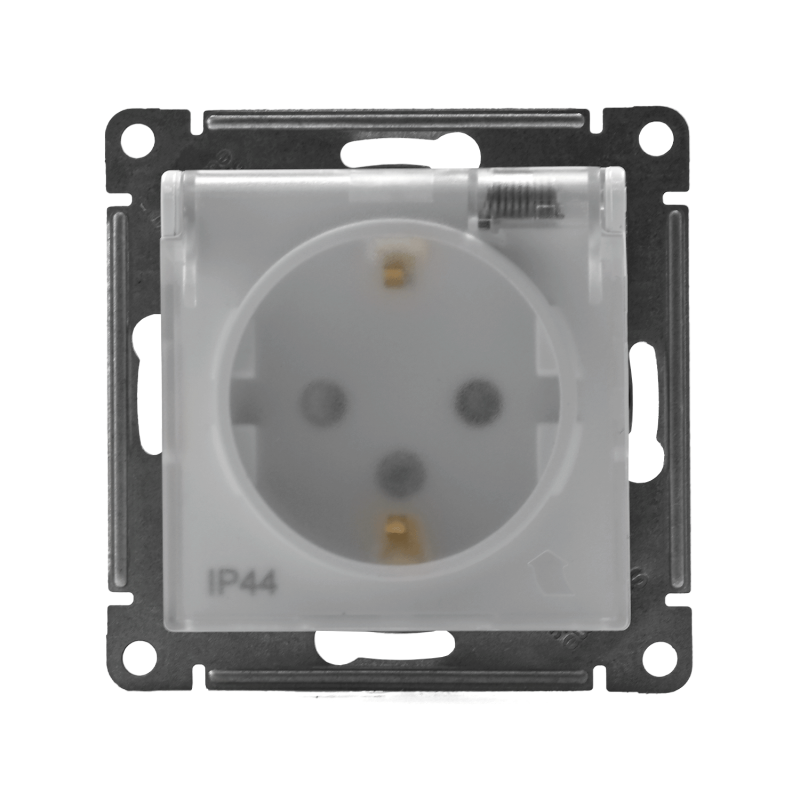 Розетка 1-м СП AtlasDesign Aqua 16А IP44 с заземл. защ. шторки с крышкой механизм бел. SE ATN440146