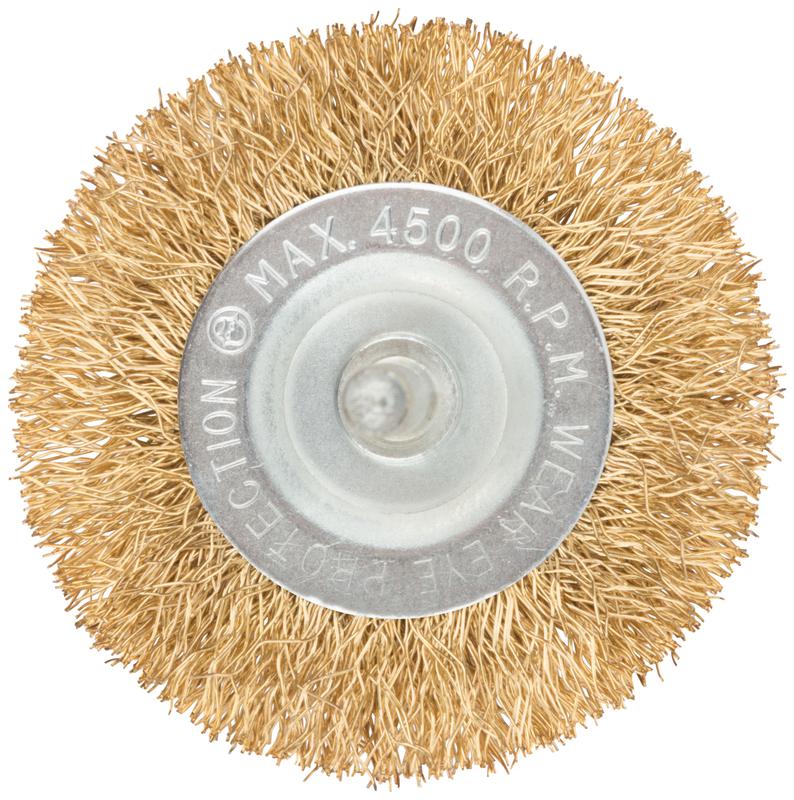 Корщетка тип "колесо" со штифтом стальная латунированная волнистая проволока 63мм MOS 38483М