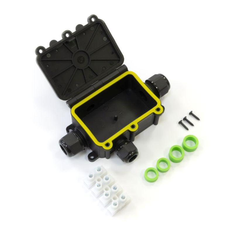 Коробка распределительная ОП 131х95х37 4-вводная IP68 ПА66 40А 450В d3.5-12мм с откидной крышкой черн. Промрукав PR08.13153