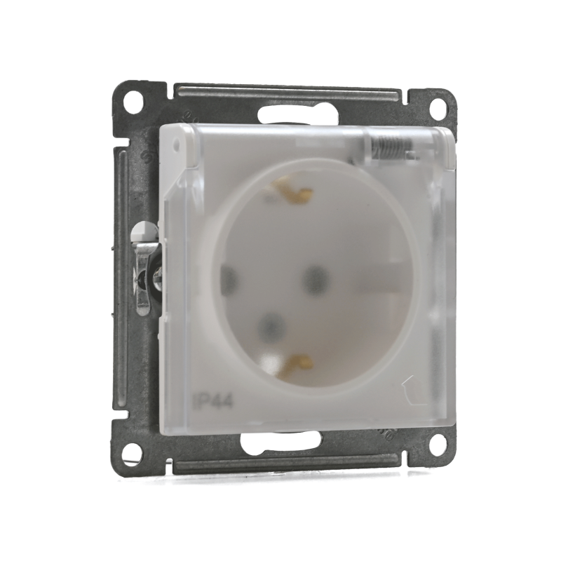 Розетка 1-м СП AtlasDesign Aqua 16А IP44 с заземл. защ. шторки с крышкой механизм бел. SE ATN440146