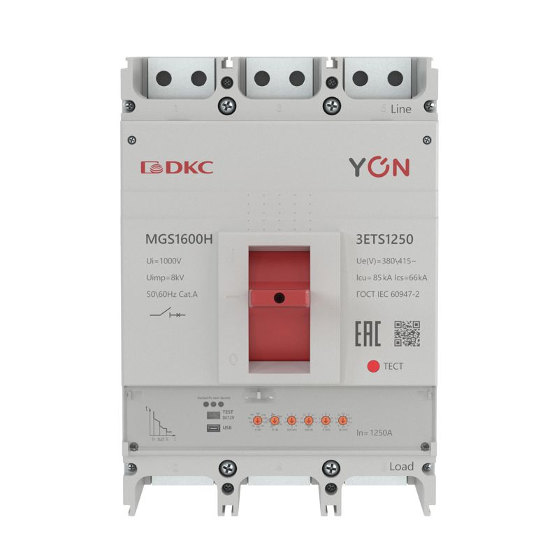 Выключатель автоматический в литом корпусе MGS1600H 3P 500-1250А 85кА с электронным расцепителем ETS YON MGS1600H-3ETS1250