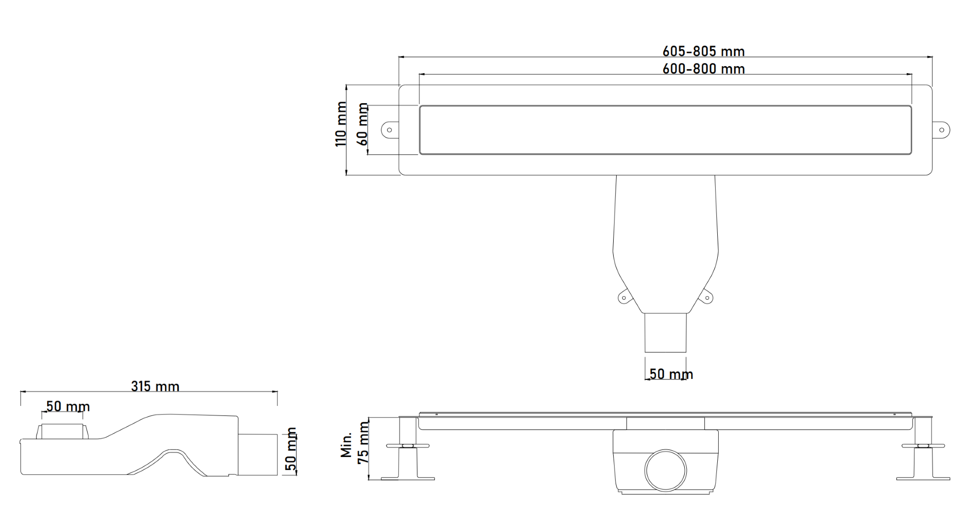 Душевой лоток Premium Linear 60см, нерж.сталь COPPER BRUSHED