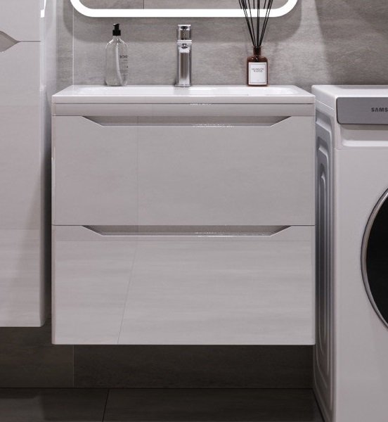 Тумба подвесная "Марелла 60" (2 ящ.) Люкс антискрейтч белый глянец, PLUS