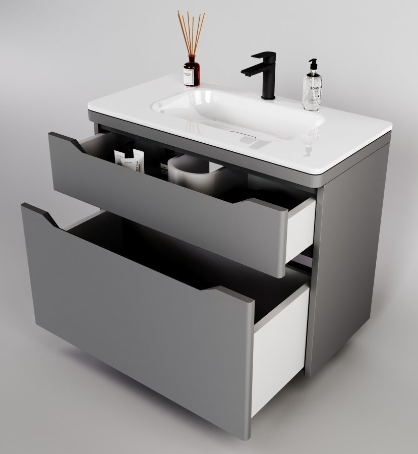 Тумба напольная "Марелла 90" (2 ящ.) Люкс антискрейтч серый, PLUS