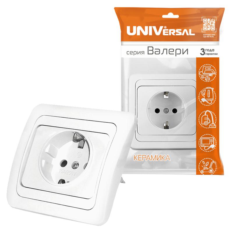 Розетка 1-м СП Валери 16А IP20 с заземл. бел. UNIVersal В0028