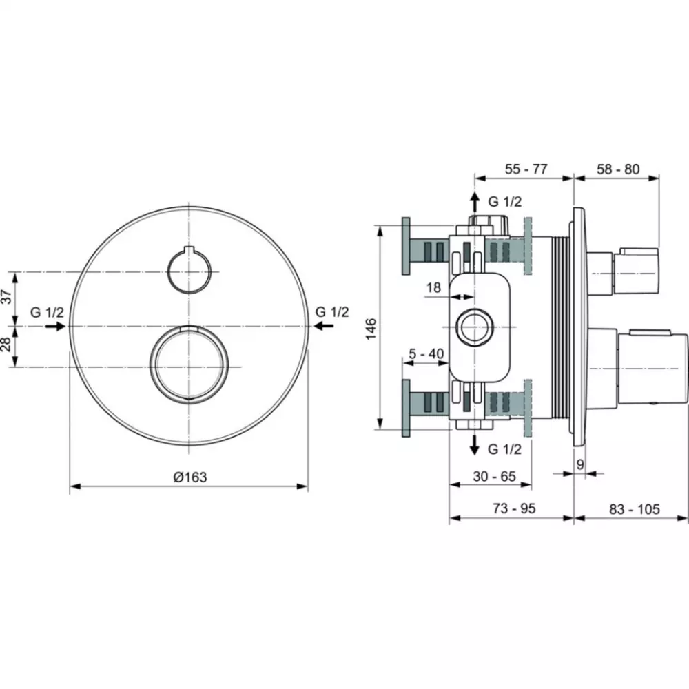 Встраиваемый индивидуальный термостатический смеситель для душа Ideal Standard Ceratherm Т100 A5813AA