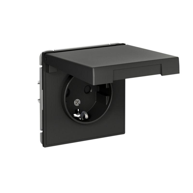 Розетка ArtGallery 16А IP20 с заземл. защ. шторки с крышкой механизм базальт SE GAL001446