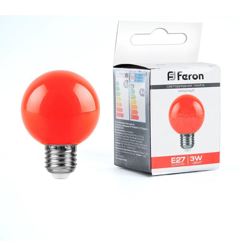 Лампа светодиодная 3Вт 230В E27 G60 матов. LB-371 красн. FERON 25905