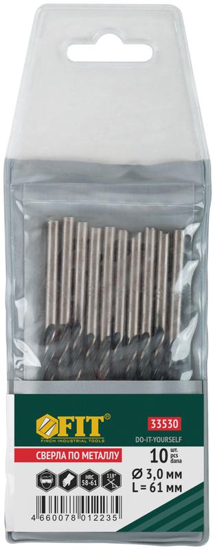 Сверло по металлу HSS черненые 3.0х61мм (уп.10шт) FIT 33530