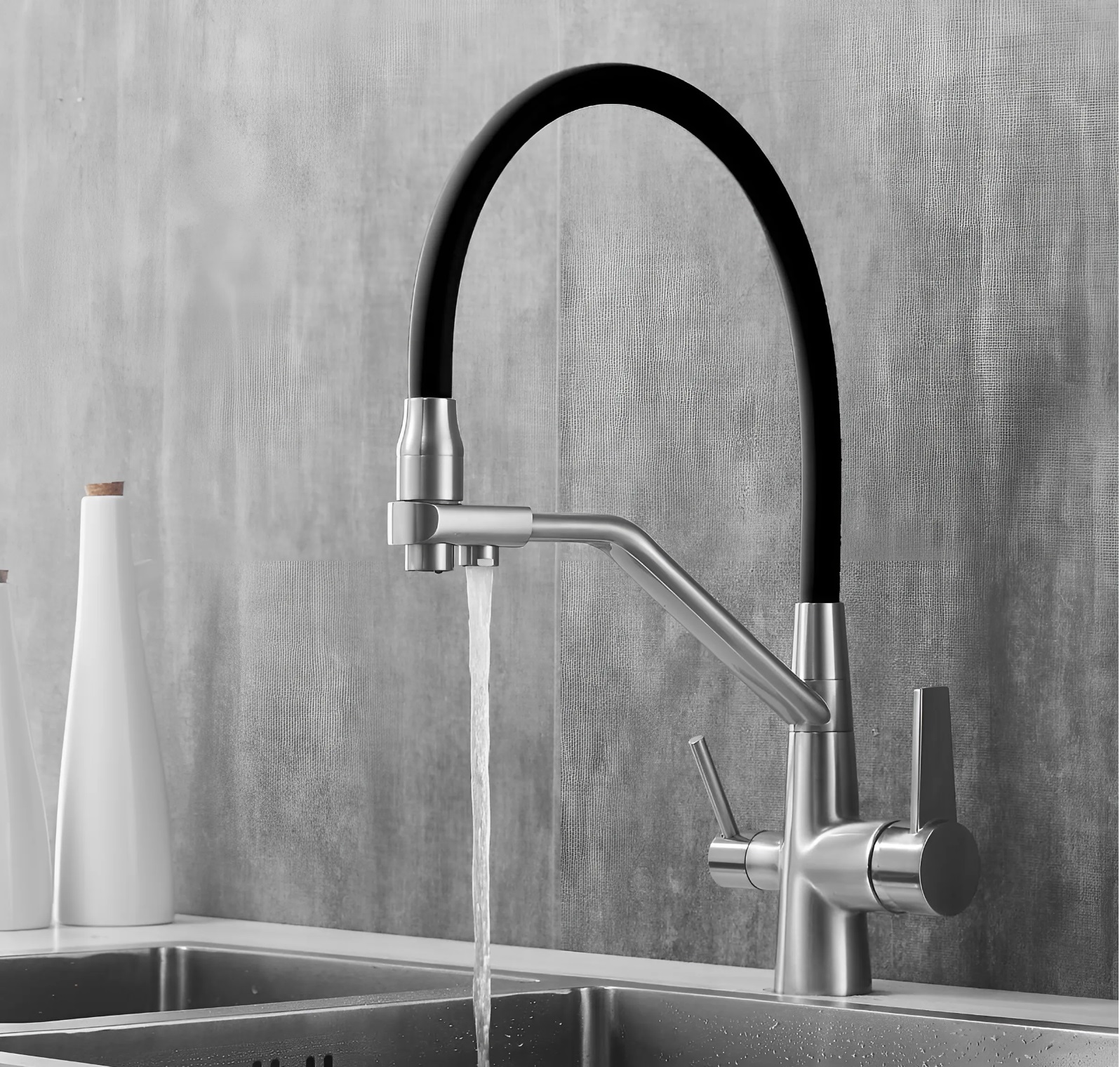 Смеситель ELSE BN из из нержавеющей стали  для кухни BOCH MANN, с краном под фильтр, цвет МАТОВЫЙ НИКЕЛЬ