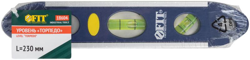Уровень "Торпедо" пластик. 3 глазка магнитный с алюм. рамкой Профи 230мм FIT 18604