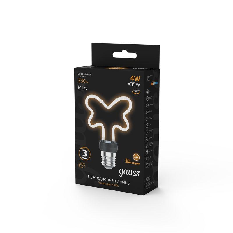 Лампа светодиодная филаментная Filament Artline 4Вт Butterfly матов. 2700К тепл. бел. Е27 330лм milky GAUSS 1001802104