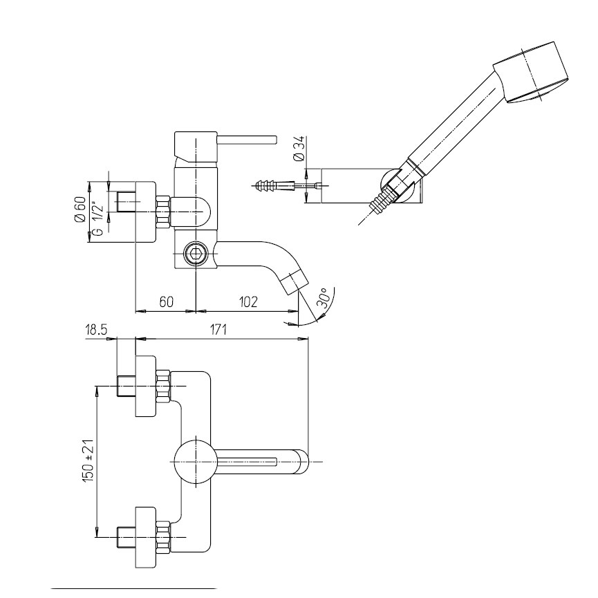 Смеситель Paini Cox 78CR105 для ванны с душевым набором