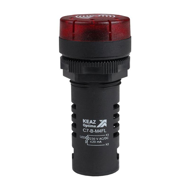 Зуммер с пульсирующим сигналом OptiSignal Compact D22 С7-B-M4FL красн. с подсветкой 230В AC/DC КЭАЗ 362174
