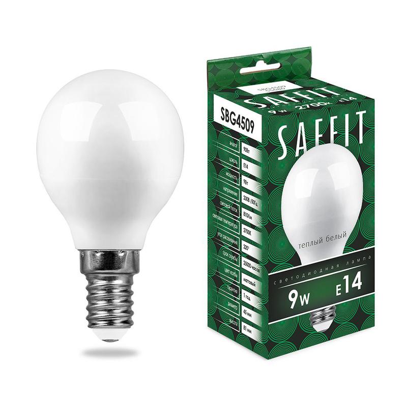 Лампа светодиодная 9Вт 230В E14 2700К G45 SBG4509 SAFFIT 55080