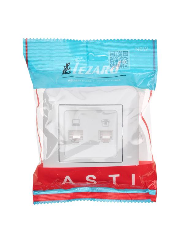 Розетка компьютерная+телефонная 2-м СП ASTI RJ45 + RJ11 в сборе бел. LEZARD 7081-0202-143