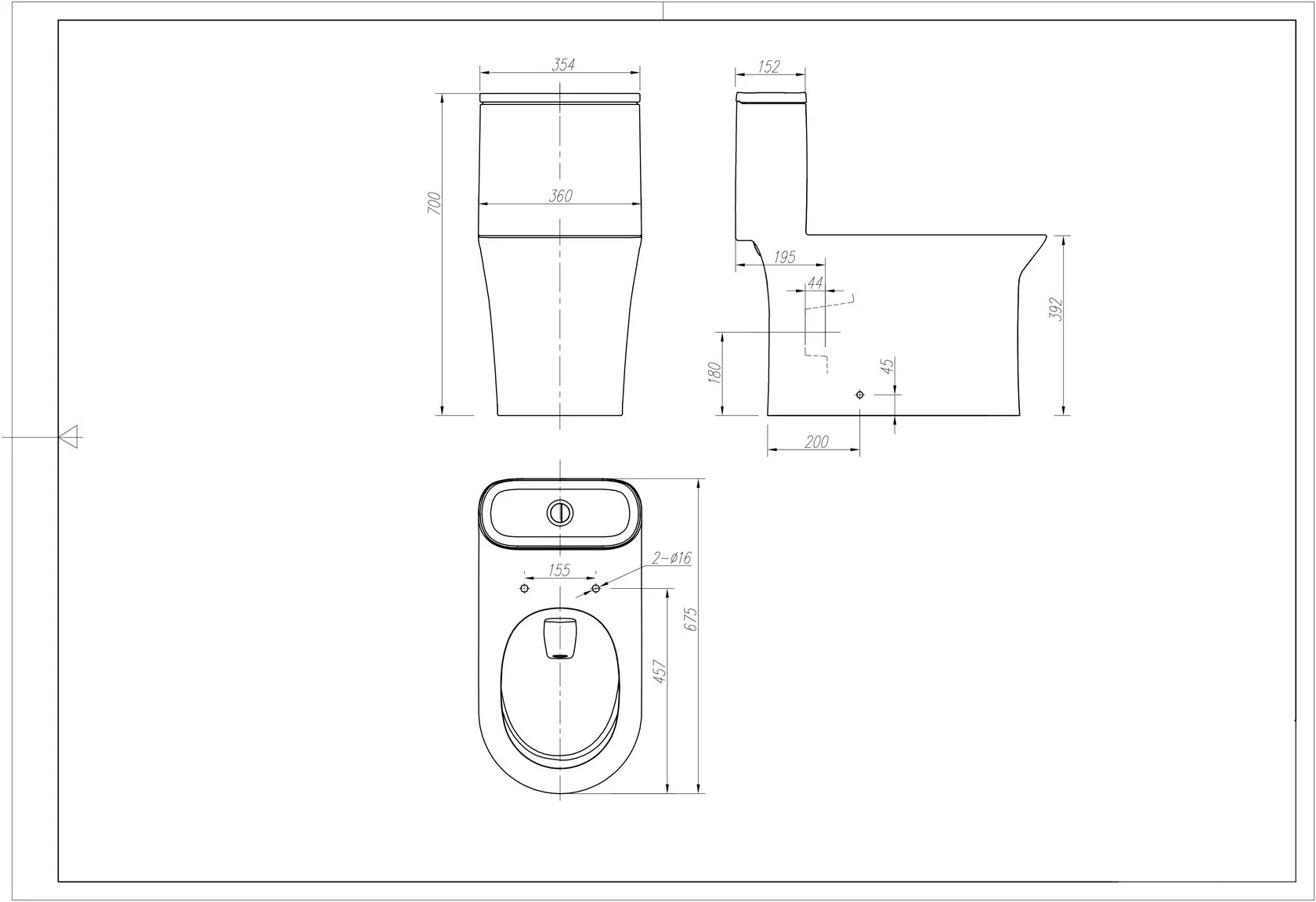 Унитаз наполньный монолитный ARROW AB1802H, безободковый, белый